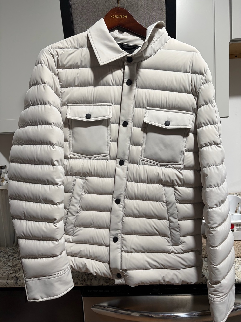 Moose Knuckles Cream Quilted Puffer Jacket